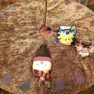 Holiday Snowman Tree Skirt and 2 Reindeer Ceramics